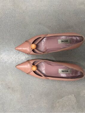 Moschino Blush Pink Pointed Toe Slip-On Flats with Decorative Button